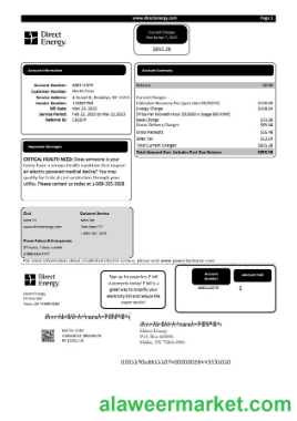 Texas Direct Energy utility business bill, Word and PDF template